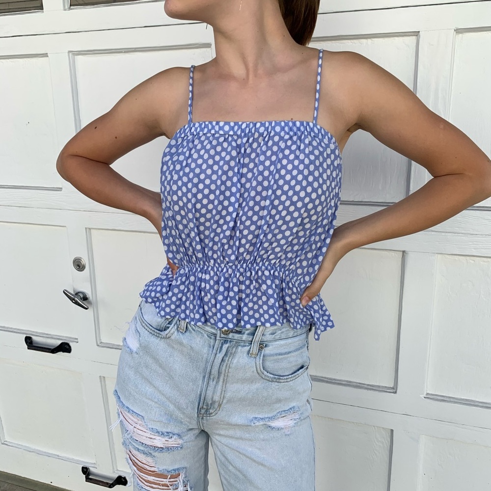 Crop top light blue polka-dot